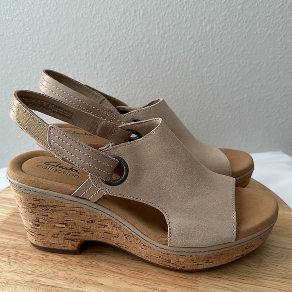 Clarks Collection Suede Cork Wedges - Giselle Sea - Picture 5 of 13